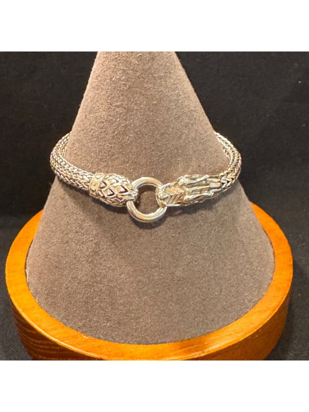 John Hardy 18k & Sterling Silver 925 Dragon Head Wheat Chain Bracelet Sz 7"
